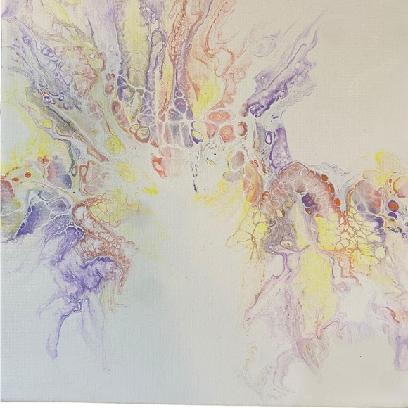 Set of 4 acrylic paint pouring custom canvas art blow out hair dryer art - Picture 6 of 8